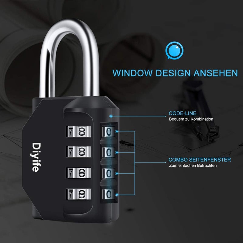Diyife 3 Pack Combination Padlock, 4 Digit Combination Lock Outdoor Waterproof, Metal and Plated Steel Combination Clasp, for Fence, Locker, School, Gym, Toolbox (Black Blue Red) - Image 2